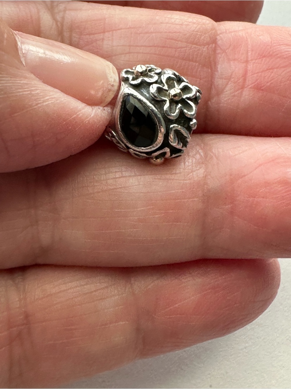 Pandora Silver & Gold Dew Drop Charm with Onyx Stone and CZ accent - RETIRED - Picture 8 of 12